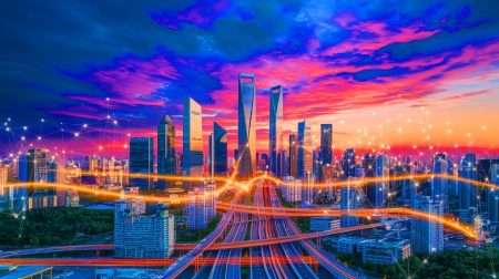 Illustration of China's groundbreaking launch of the world's first 10G broadband network in the near-empty city of Xiong'an (AI-generated, non-realistic illustration). Credit: Ideogram.
