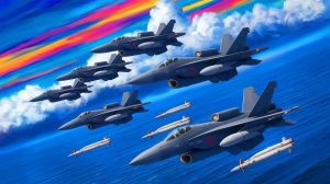 Illustration of advanced Chinese fighter jets and missiles challenging US air superiority in the Pacific (AI-generated, non-realistic illustration). Credit: Ideogram.