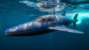 Illustration of the Blue Whale, the world's first high-speed, unmanned submersible vessel, navigating oceanic depths (AI-generated, non-realistic illustration). Credit: Ideogram.