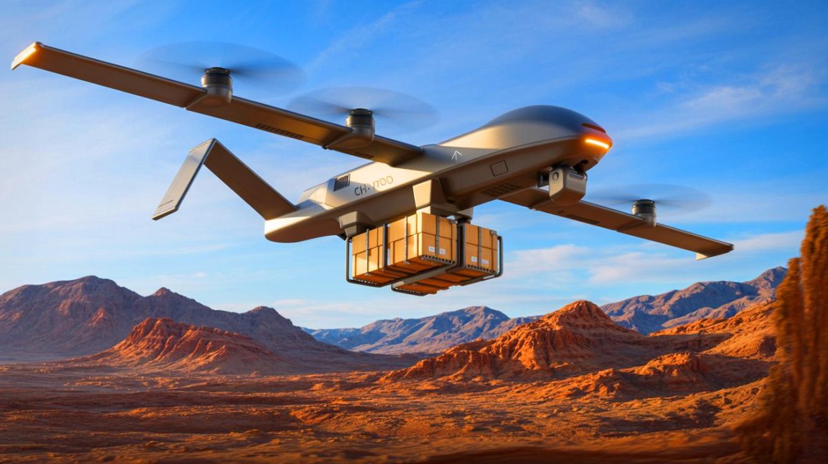 “China’s Mega Drone Soars”: This Massive 2,200-Pound Aerial Marvel Revolutionizes Military and Civilian Logistics, Stunning the World Illustration of the CH-YH1000 cargo drone revolutionizing logistics in remote regions (AI-generated, unrealistic). Credit: Ideogram.