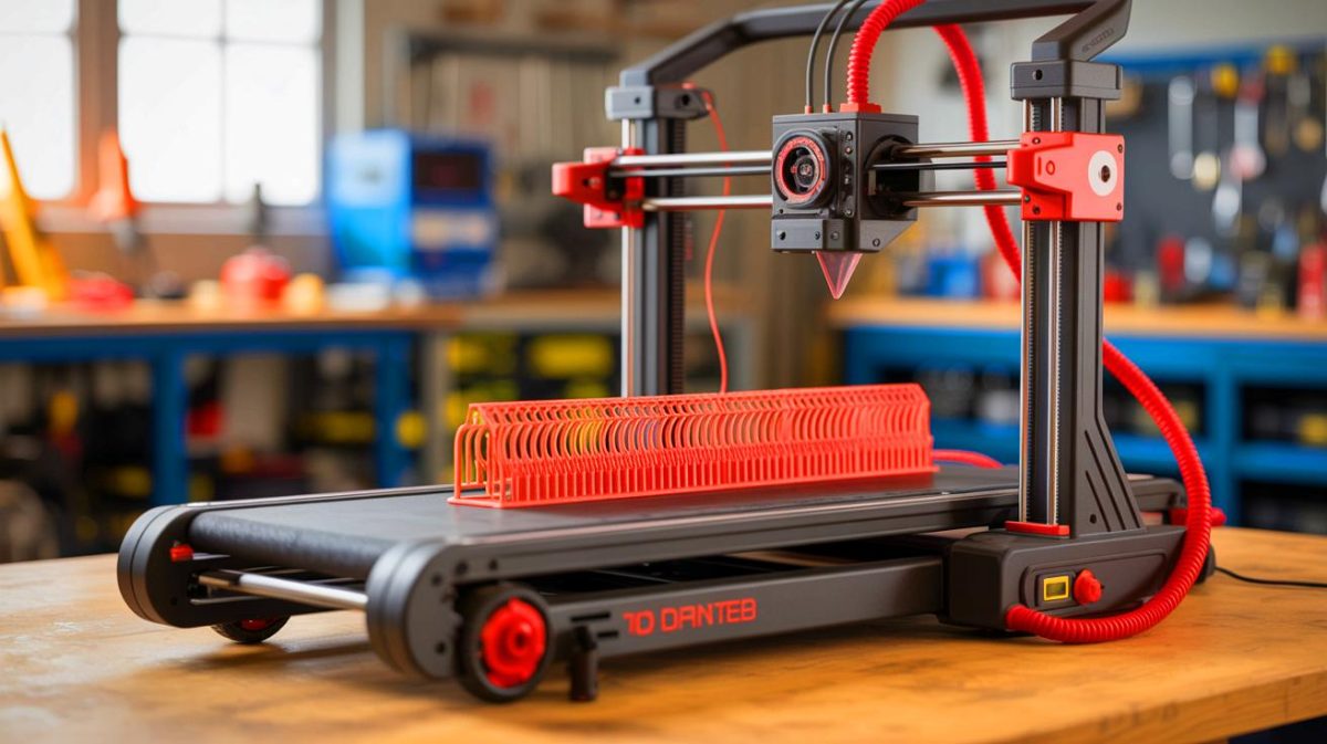 Illustration of a treadmill transformed into a colossal 3D printer capable of producing infinitely long objects (AI-generated, unrealistic). Credit: Ideogram.