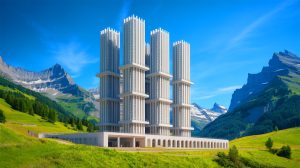 Illustration of the world's tallest 3D-printed building, Tor Alva in Mulegns, Switzerland, demonstrating architectural innovation and cultural impact (AI-generated, unrealistic). Credit: Ideogram.
