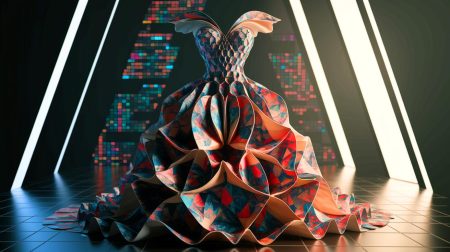 Illustration of the Origami Memory Dress blending art and quantum technology (AI-generated, non-realistic illustration). Credit: Ideogram.