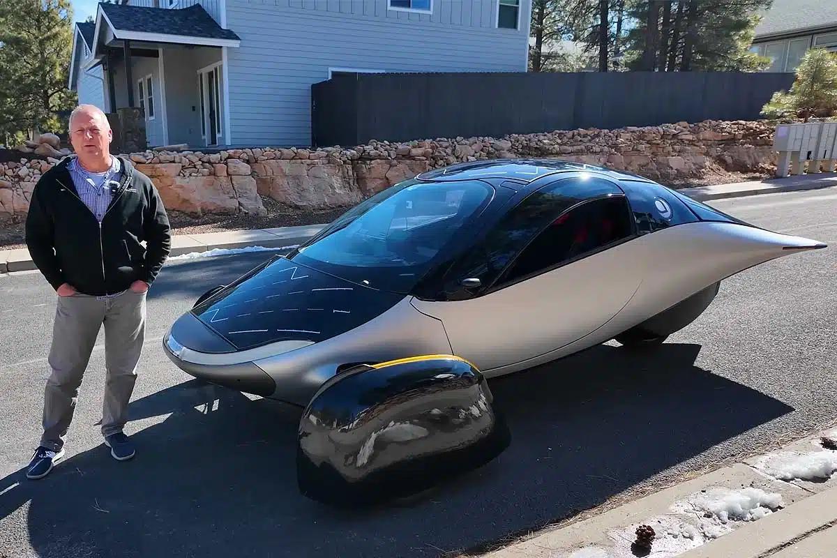 The CEO of Aptera during a full-scale road test.
