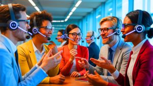 Illustration of an advanced headset translating multiple voices in real-time (AI-generated, unrealistic). Credit: Ideogram.