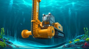 Illustration of NKT's T3600 underwater trenching machine protecting high-voltage cables beneath the sea (AI-generated, unrealistic). Credit: Ideogram.