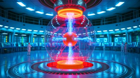Illustration of a tokamak reactor involved in the process of transforming mercury into gold.
