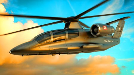 Illustration of the Bell Textron X-plane designed for superior speed and maneuverability in military applications, generated by artificial intelligence.