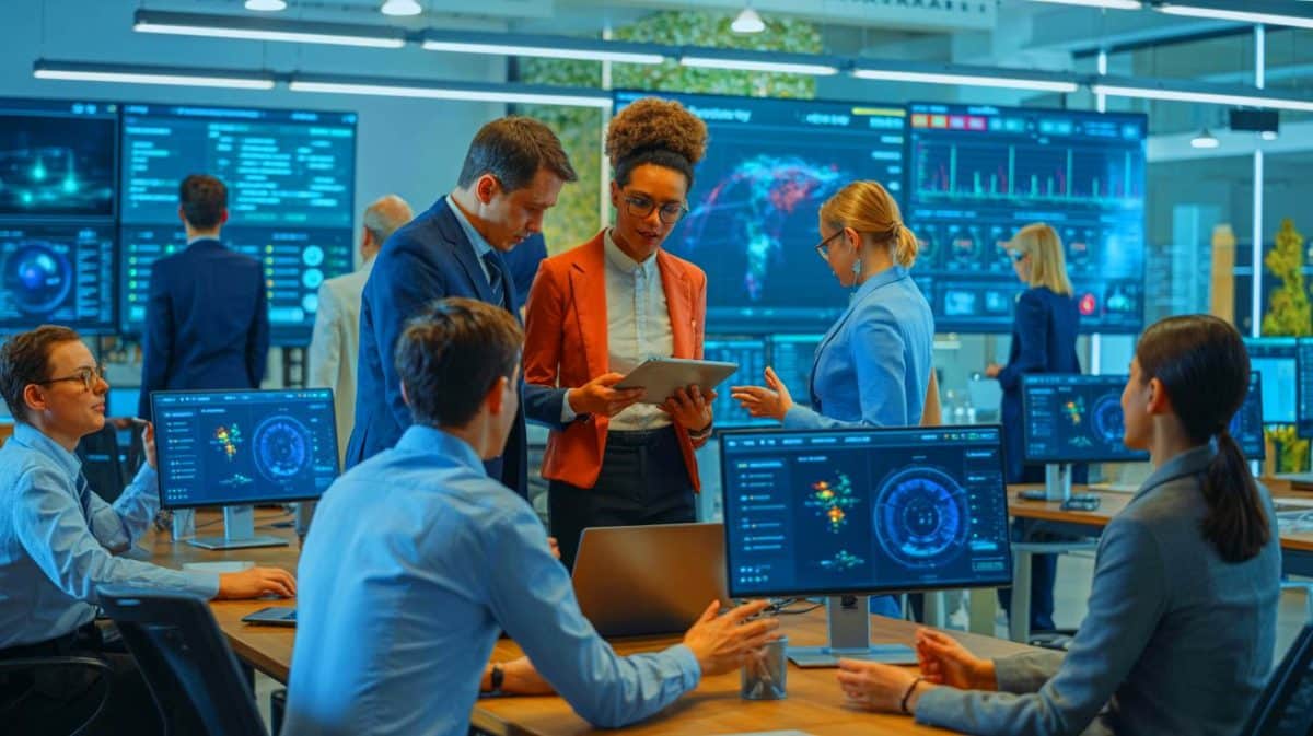 Illustration of intelligent software tools transforming customer experiences and business operations.