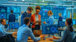 Illustration of intelligent software tools transforming customer experiences and business operations.