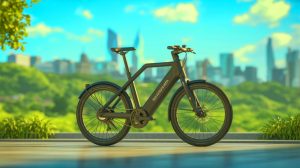 Illustration of the Pi-POP electric bike using supercapacitors for unlimited range and reduced environmental impact.