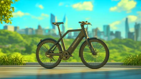 Illustration of the Pi-POP electric bike using supercapacitors for unlimited range and reduced environmental impact.
