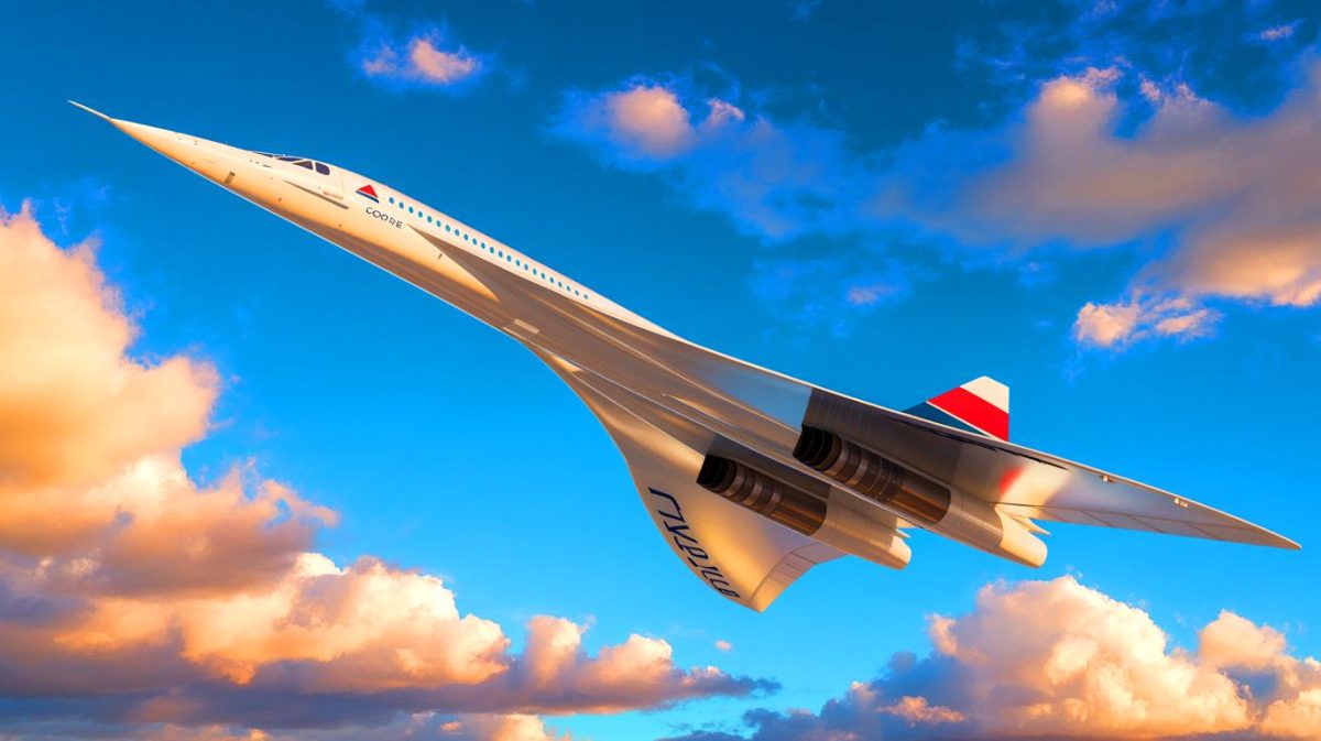 Illustration of the Concorde, a supersonic aircraft born from Franco-British collaboration.