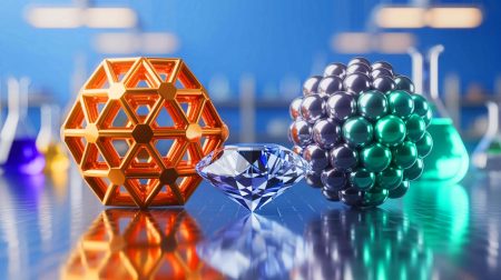 Illustration of new materials challenging diamond's hardness with innovative properties.