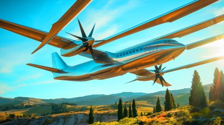 Illustration of the WindRunner cargo aircraft designed for transporting wind turbines to remote locations.