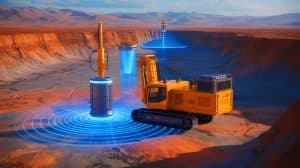 Illustration of advanced Chinese electromagnetic technology used for deep mineral exploration.