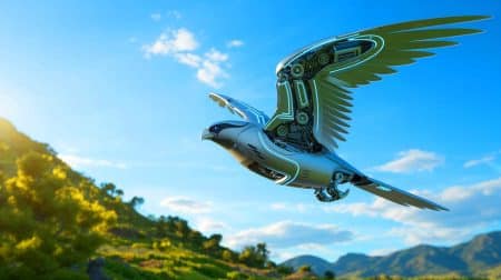 Illustration of RoboFalcon2.0 Demonstrating Falcon-Inspired Wing Movements for Autonomous Flight.