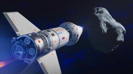 Illustration of China's ambitious mission to deflect an asteroid as part of planetary defense efforts.