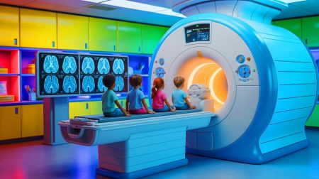 Illustration of a brain scan highlighting structural differences in ADHD research.
