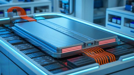 Illustration of a lithium-metal battery being developed for electric vehicles with rapid recharge capability.