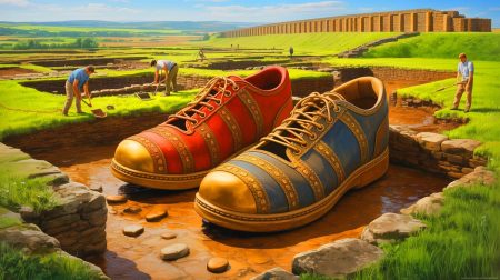 Illustration of oversized Roman shoes discovered at the Magna archaeological site in northern England.