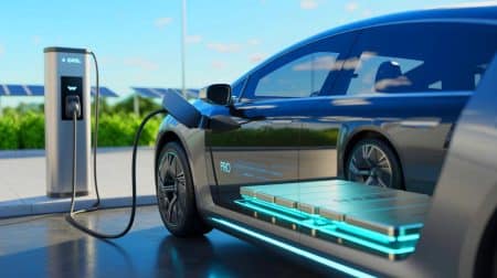 Illustration of the Shenxing Pro battery by CATL promising 12-year lifespan and rapid charging capabilities.