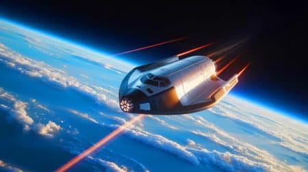 Illustration of the Arc spacecraft demonstrating rapid delivery capability from orbit to Earth.