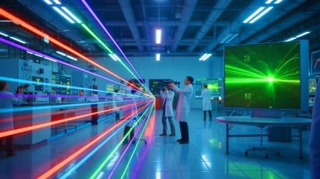 Illustration of Researchers Visualizing the Speed of Light Through Advanced Photography Techniques.